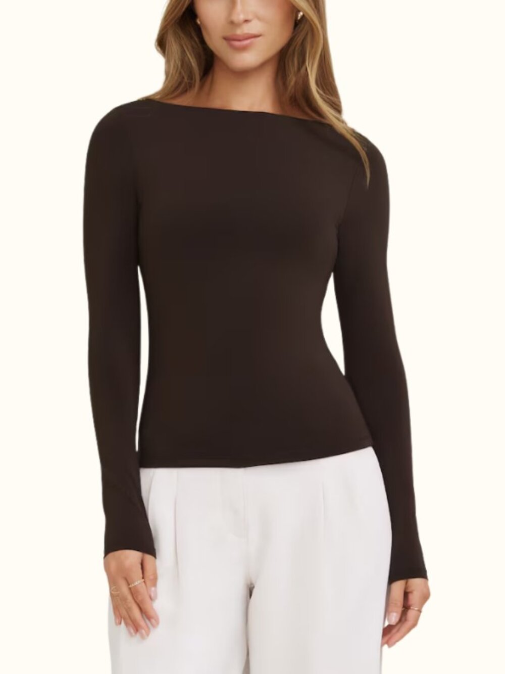 Dynamite Nola Sculpt Long Sleeve Top in Java Brown
